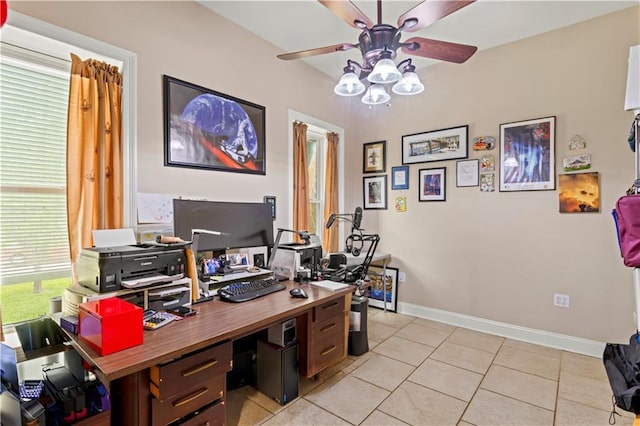 5805 Argonne Blvd, New Orleans, LA 70124 - office space with ceiling fan, light tile patterned floors, and baseboards