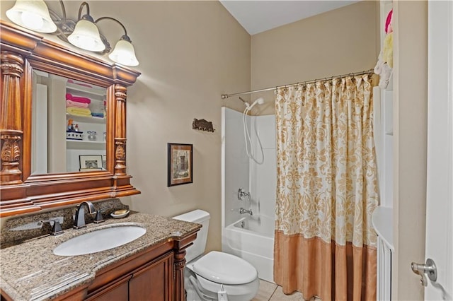 5805 Argonne Blvd, New Orleans, LA 70124 - bathroom with toilet, vanity, shower / tub combo with curtain, and tile patterned floors