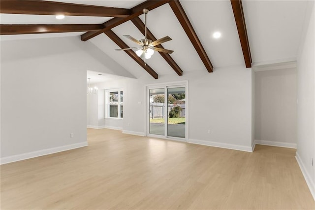1305 Colony Pl, Metairie, LA 70003 - unfurnished living room with a chandelier, ceiling fan, light wood-style flooring, baseboards, and recessed lighting