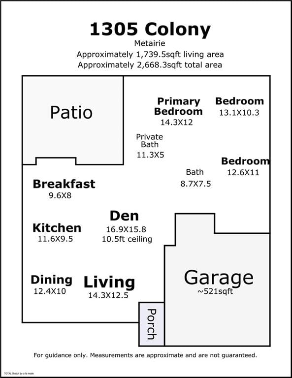1305 Colony Pl, Metairie, LA 70003 - home floor plan
