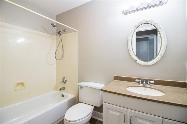 bathroom with shower / tub combination, vanity, and toilet