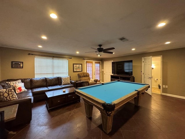 208 Noble Dr, Brookhaven, MS 39601 - recreation room with recessed lighting, billiards table, ceiling fan, and baseboards
