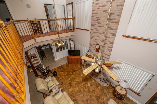 living room with ceiling fan