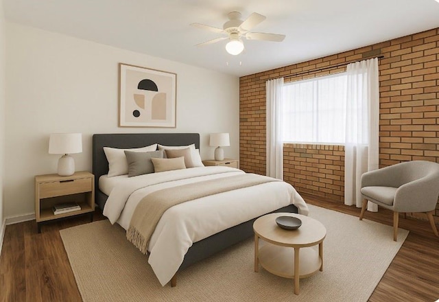 2305 Cleary Ave Unit 106, Metairie, LA 70001 - bedroom featuring brick wall, wood finished floors, and ceiling fan
