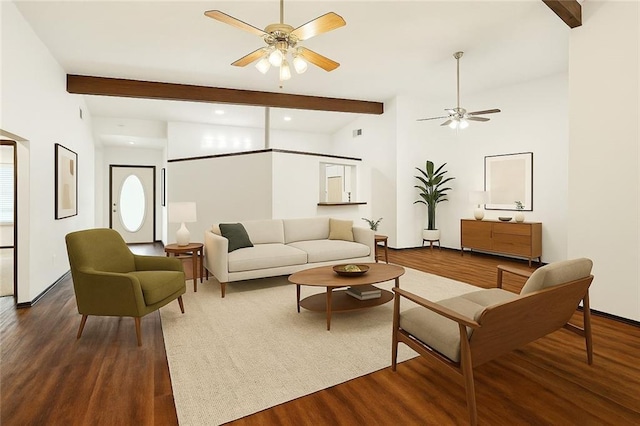 911 Forest Loop, Mandeville, LA 70471 - living area with a ceiling fan, wood finished floors, beamed ceiling, and recessed lighting