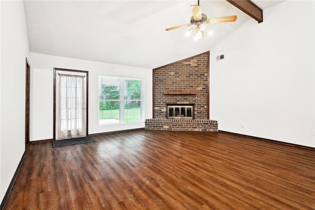 911 Forest Loop, Mandeville, LA 70471 - unfurnished living room featuring wood finished floors, a ceiling fan, and a fireplace