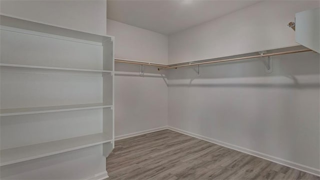 walk in closet with wood finished floors