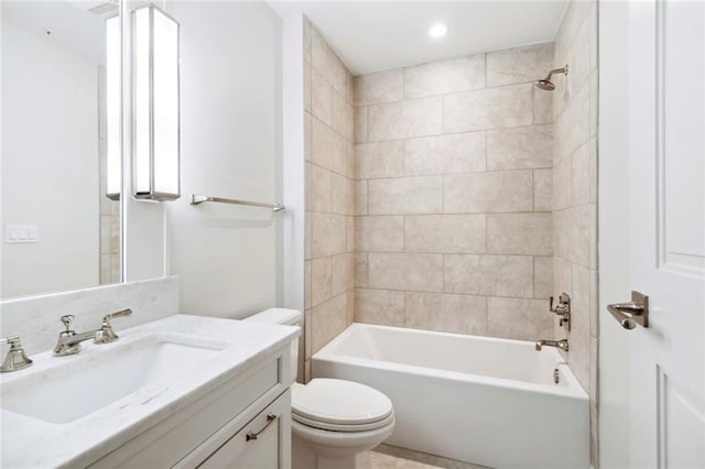 700 Magazine St Unit 513, New Orleans, LA 70130 - bathroom featuring toilet, vanity, shower / bathtub combination, and recessed lighting