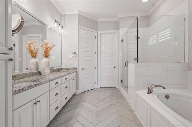 2021 Cypress Bend Dr, Madisonville, LA 70447 - full bath with a stall shower, a garden tub, double vanity, and crown molding