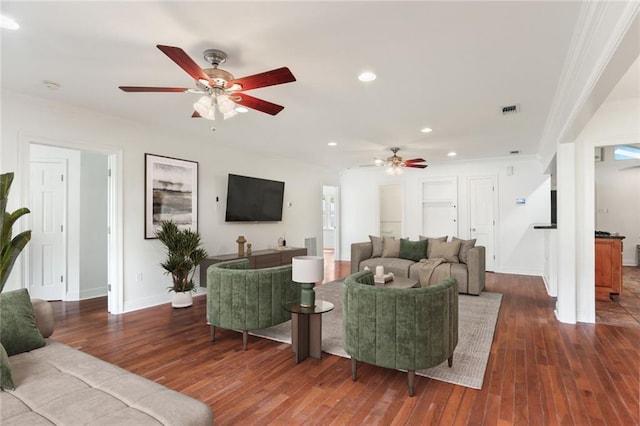 6415 Marshal Foch St, New Orleans, LA 70124 - living room featuring ceiling fan, recessed lighting, wood-type flooring, and baseboards