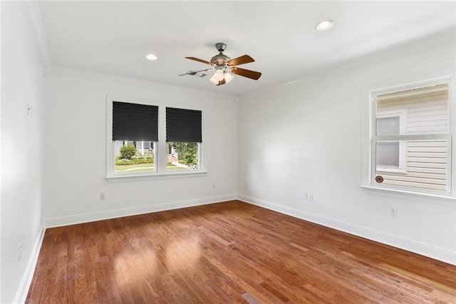 6415 Marshal Foch St, New Orleans, LA 70124 - unfurnished room with a ceiling fan, wood finished floors, baseboards, ornamental molding, and recessed lighting