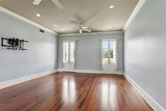 54 Beresford Dr, Metairie, LA 70001 - spare room with a ceiling fan, wood-type flooring, recessed lighting, crown molding, and baseboards