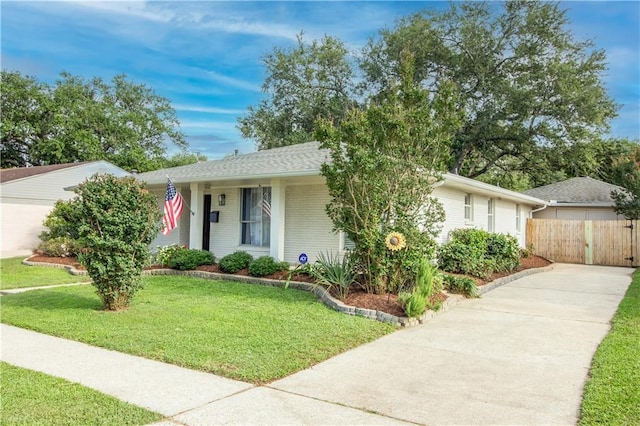 single story home featuring driveway and brick siding