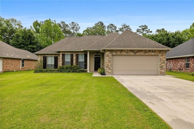 109 Mulberry Cir, Ponchatoula, LA 70454 - view of front facade featuring a garage, a front yard, concrete driveway, brick siding, and roof with shingles