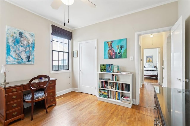 403 Athania Pkwy, Metairie, LA 70001 - office space featuring light wood-type flooring, ceiling fan, ornamental molding, and baseboards