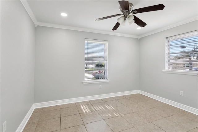 4933 Sanford St, Metairie, LA 70006 - unfurnished room featuring healthy amount of natural light, light tile patterned floors, ornamental molding, baseboards, and recessed lighting