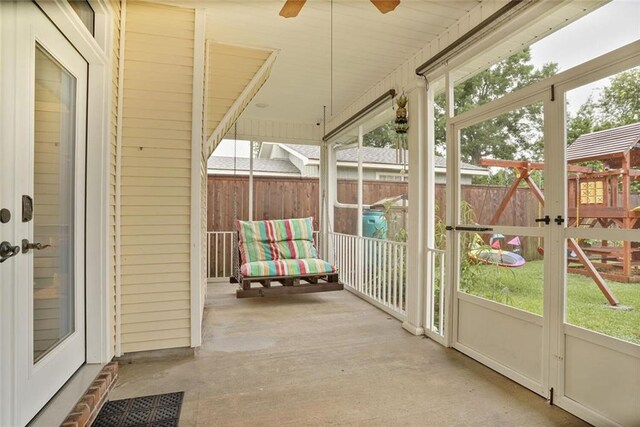 700 Kent Ave, Metairie, LA 70001 - unfurnished sunroom featuring a ceiling fan and healthy amount of natural light