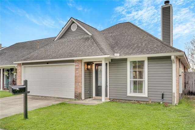 3737 James Victor Dr, Baton Rouge, LA 70817 - view of front facade featuring a chimney, brick siding, a garage, and driveway