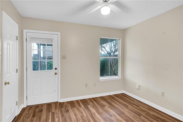 3737 James Victor Dr, Baton Rouge, LA 70817 - doorway to outside with healthy amount of natural light, wood finished floors, baseboards, and ceiling fan