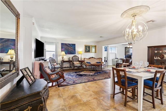 6417 Kawanee Ave, Metairie, LA 70003 - dining space featuring a chandelier and crown molding