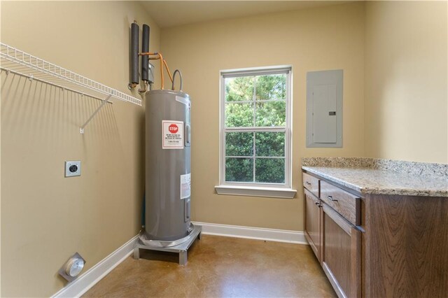 200 Cotton Ln, Hammond, LA 70401 - laundry room with electric water heater, hookup for an electric dryer, electric panel, baseboards, and cabinet space