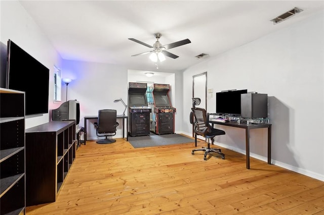 19635 Sunshine Ave, Covington, LA 70433 - office space featuring a ceiling fan and hardwood / wood-style flooring