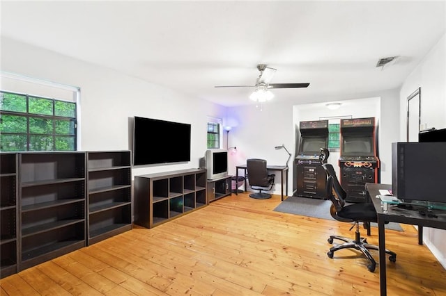 19635 Sunshine Ave, Covington, LA 70433 - office featuring hardwood / wood-style flooring and a ceiling fan