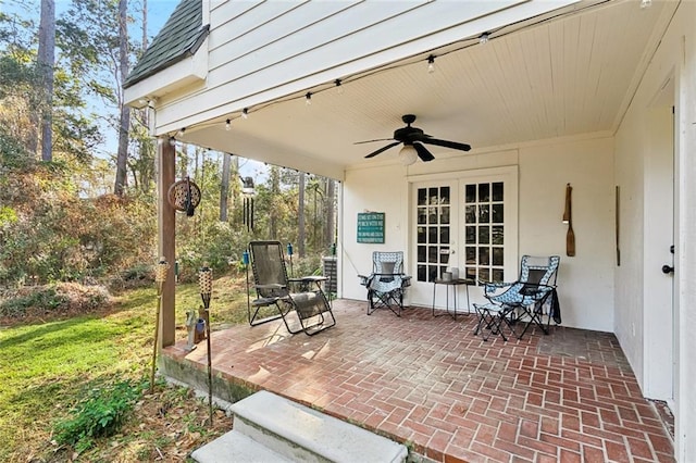 19635 Sunshine Ave, Covington, LA 70433 - view of patio / terrace featuring french doors and a ceiling fan