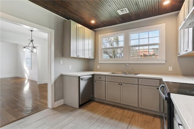 629 Lesseps St, New Orleans, LA 70117 - kitchen featuring dishwasher, a sink, black electric range, healthy amount of natural light, and wood ceiling