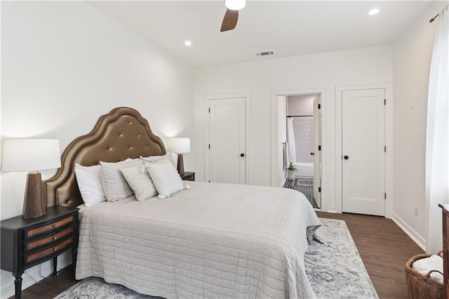 240810 Saint Anthony St, New Orleans, LA 70119 - bedroom featuring wood finished floors, recessed lighting, baseboards, and a ceiling fan