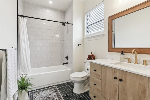 240810 Saint Anthony St, New Orleans, LA 70119 - bathroom with toilet, shower / tub combo, tile patterned floors, and vanity