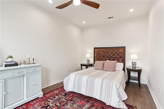 240810 Saint Anthony St, New Orleans, LA 70119 - bedroom with dark wood-style floors, baseboards, recessed lighting, and a ceiling fan