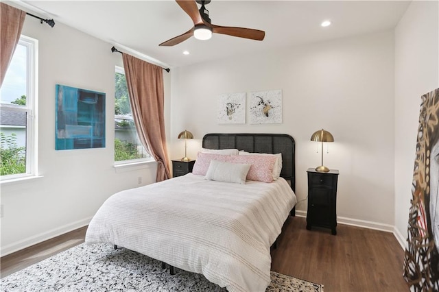 240810 Saint Anthony St, New Orleans, LA 70119 - bedroom with wood finished floors, recessed lighting, baseboards, and ceiling fan