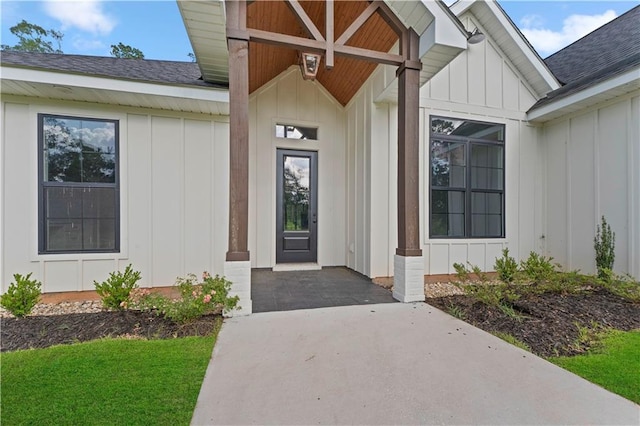 43448 Springwood Way, Hammond, LA 70401 - doorway to property with board and batten siding and roof with shingles