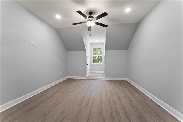43448 Springwood Way, Hammond, LA 70401 - additional living space with ceiling fan, wood finished floors, vaulted ceiling, and recessed lighting