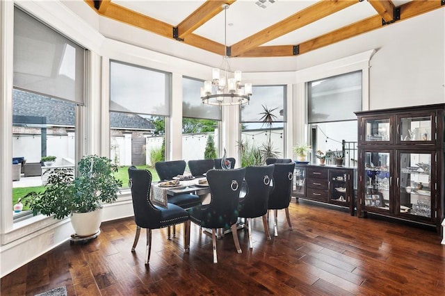 486 Cercle Du Lac, Covington, LA 70433 - dining room featuring beam ceiling, a chandelier, hardwood / wood-style floors, and coffered ceiling