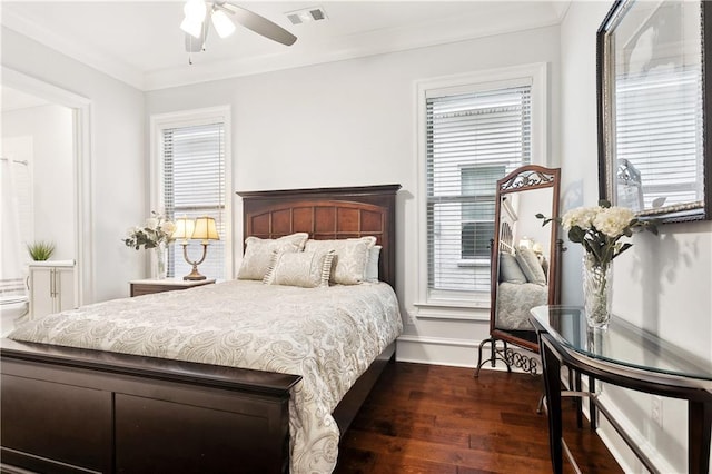 486 Cercle Du Lac, Covington, LA 70433 - bedroom with dark wood-style flooring, baseboards, multiple windows, connected bathroom, and ornamental molding