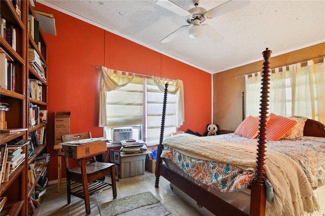 16768 Kat Kaw Rd, Franklinton, LA 70438 - bedroom featuring vaulted ceiling, cooling unit, ornamental molding, and a textured ceiling