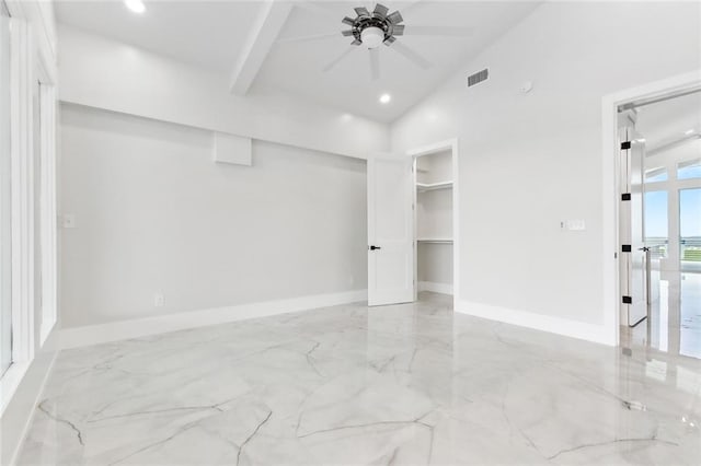 8116 Breakwater Dr, New Orleans, LA 70124 - empty room with light marble finish floors, a ceiling fan, baseboards, and recessed lighting