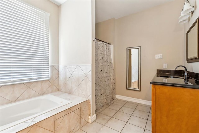 3945 Jean Lafitte Pkwy, Chalmette, LA 70043 - bathroom featuring tile patterned flooring, a bath, vanity, and a shower with shower curtain