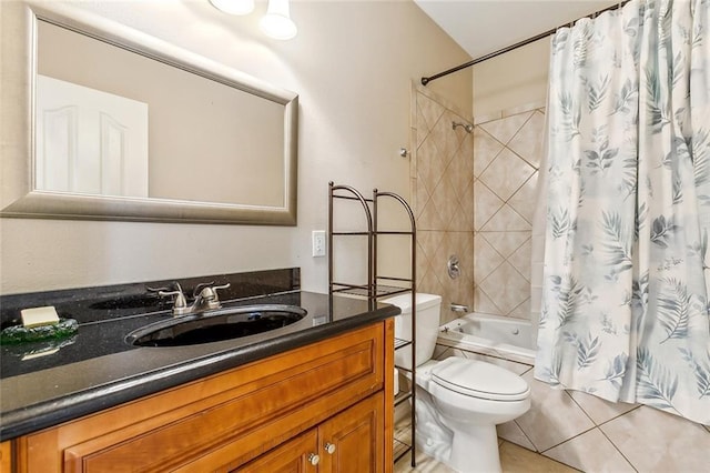 3945 Jean Lafitte Pkwy, Chalmette, LA 70043 - bathroom with shower / tub combo with curtain, toilet, vanity, and tile patterned floors