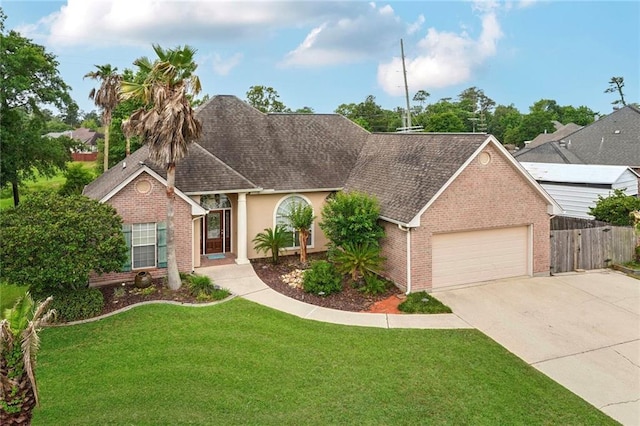 119 Kasey St, Slidell, LA 70458 - single story home featuring an attached garage, driveway, roof with shingles, brick siding, and stucco siding