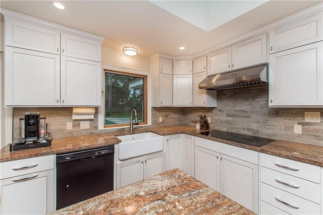 156 Oak Holw, Hammond, LA 70401 - kitchen with black appliances, under cabinet range hood, a sink, decorative backsplash, and recessed lighting