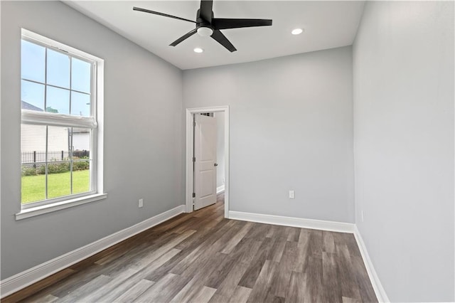 2025 Conti St, New Orleans, LA 70112 - empty room featuring wood finished floors, baseboards, ceiling fan, and recessed lighting