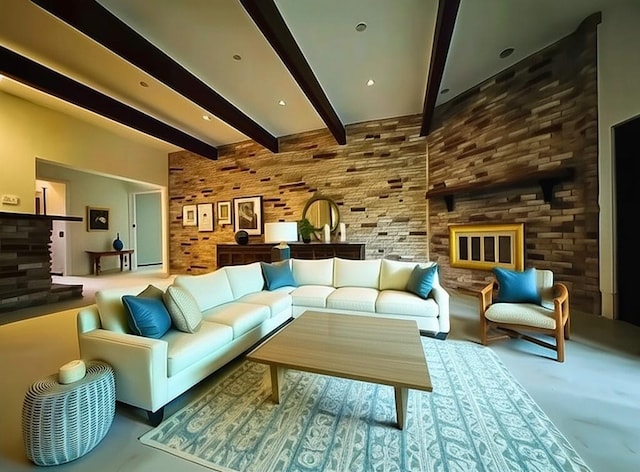 4408 Janice Ave, Metairie, LA 70003 - living area featuring a large fireplace and beamed ceiling