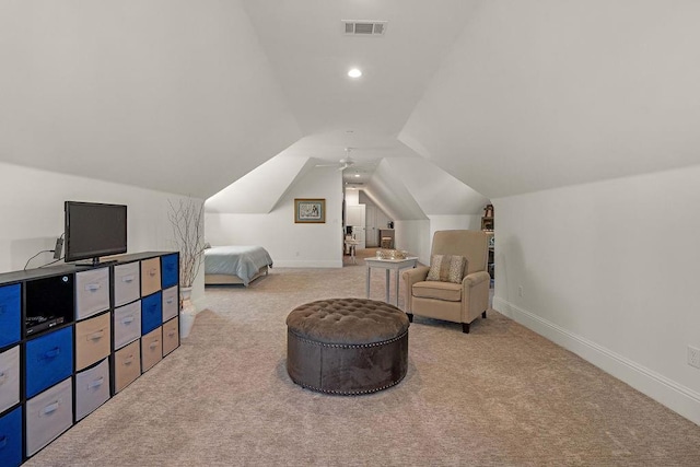 972 Camphill Dr, Abita Springs, LA 70420 - bedroom with carpet, vaulted ceiling, a ceiling fan, and baseboards
