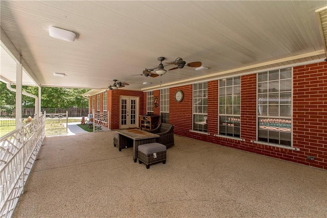 412 Magnolia Ln, Slidell, LA 70461 - view of patio featuring french doors, fence, and a ceiling fan