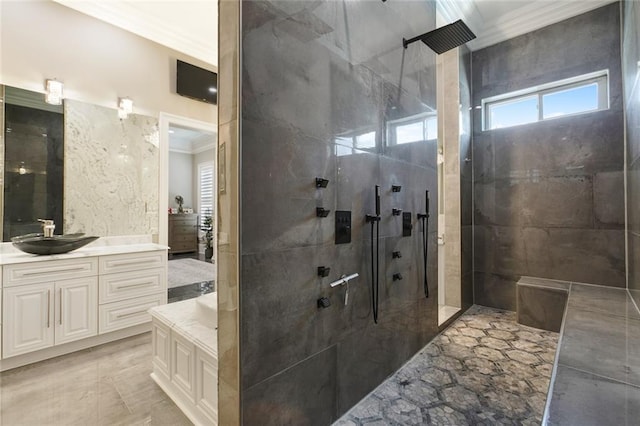 159 Elaine Ave, Harahan, LA 70123 - bathroom with crown molding, walk in shower, and vanity