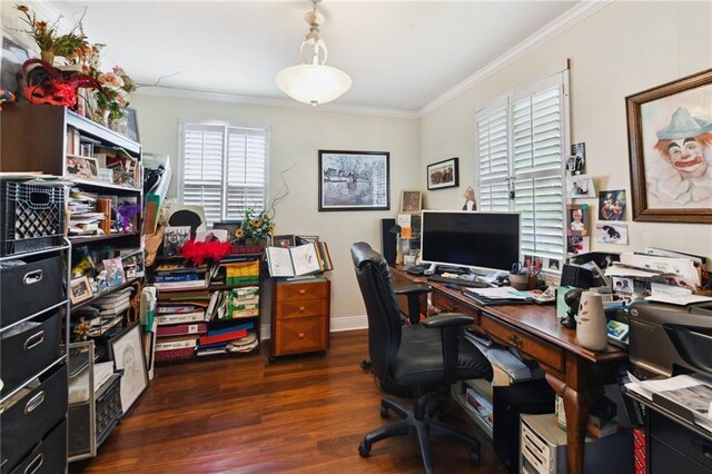 510 Nursery Ave, Metairie, LA 70005 - office area featuring ornamental molding and wood finished floors