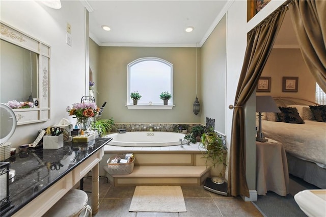 510 Nursery Ave, Metairie, LA 70005 - bathroom with plenty of natural light, ornamental molding, a bath, tile patterned flooring, and vanity
